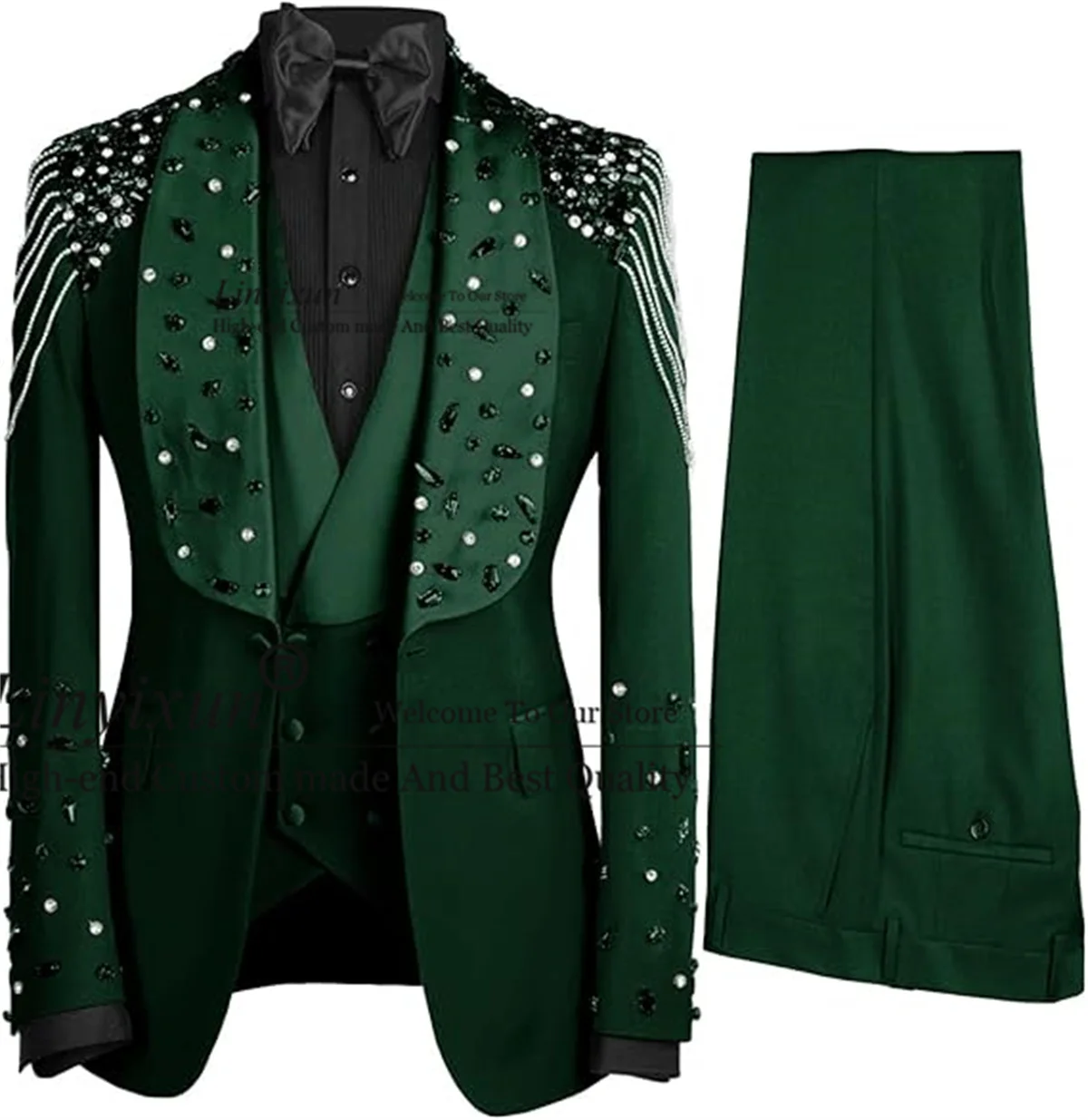 

Luxury Crystals Beaded Lapel Men Suits 3 Pieces Sets Groom Wedding Tuxedos Customized trajes para hombre Slim Male Prom Blazer