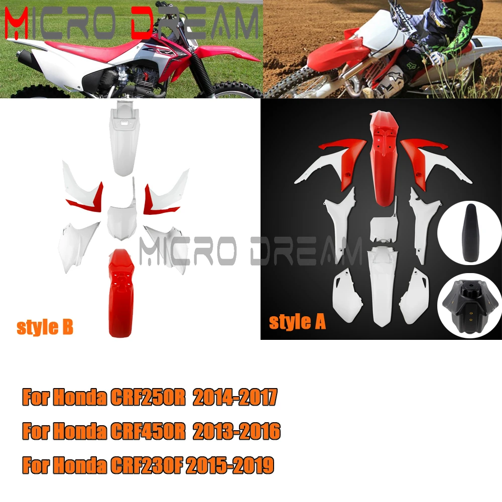 

Обтекатели для Honda CRF250R 14-17 CRF450R 13-16 CRF230F 15-19, полное пластиковое покрытие кузова, крыла радиатора, боковые панели