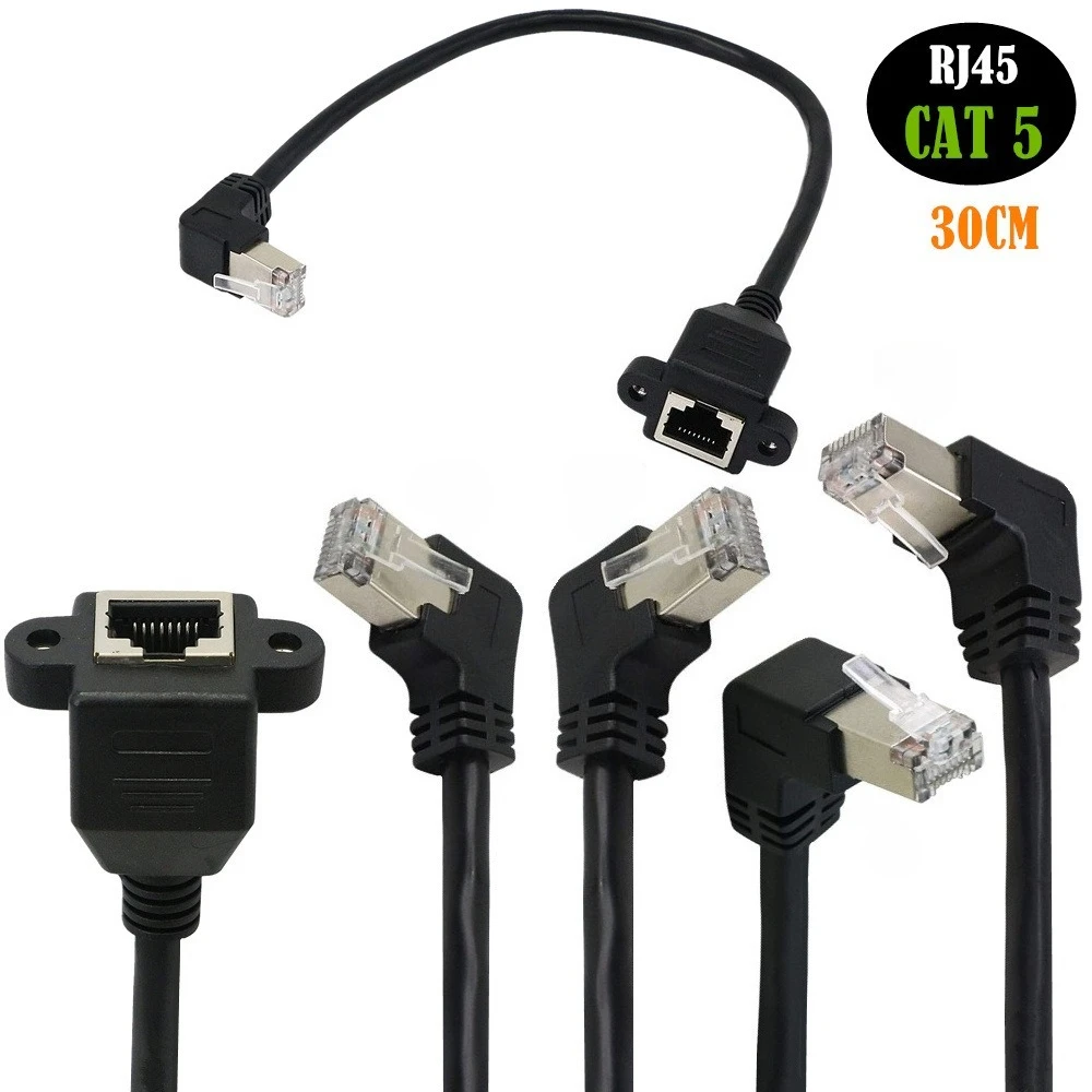 Angles RJ45 90 Degree LAN Network Screw Panel CAT5 8Pin RJ45 Cable Network Wire Panel Mount Extension Cable Ethernet LAN Cord