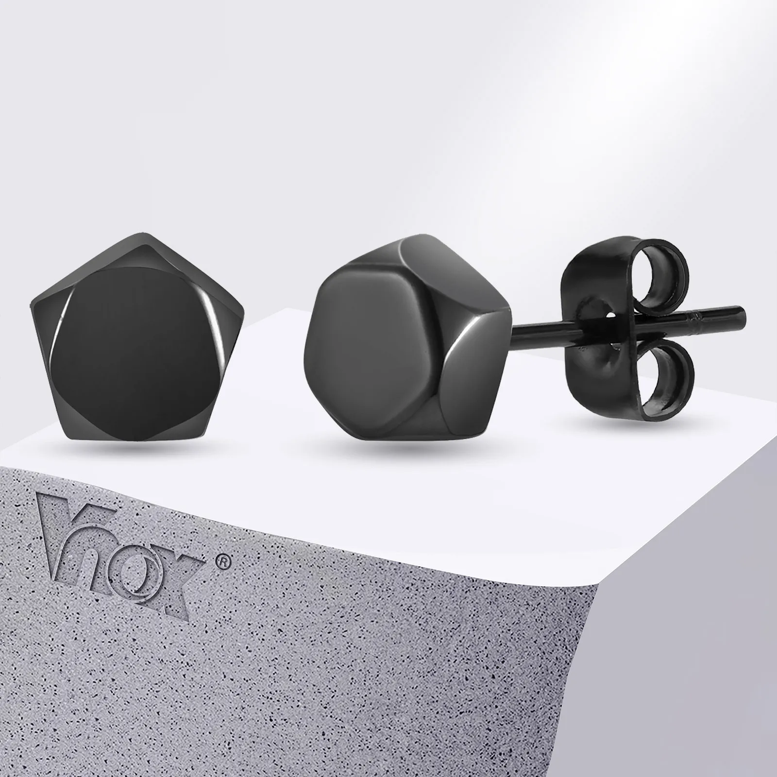 Vnox Geometric Polygon Stud Earrings for Men Boys, Small Stainless Steel Rhombus Hexagonal Earrings Jewelry Gift