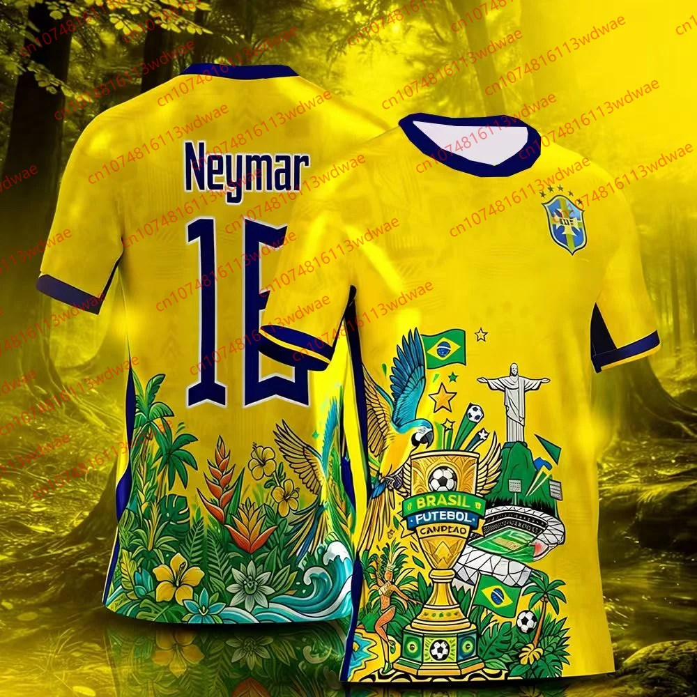 Equipo de Brasil Neymar Jr. # Camiseta de Fútbol Brasileña con Gráficos Culturales de Cristo, Manga Corta, para Aficionados y Seguidores (10 Unidades)
