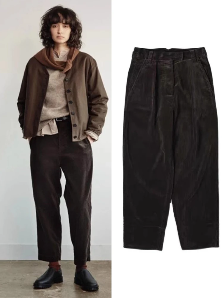 

Women's Corduroy Straight Leg Pants Loose Fit Casual Sle Spring 2025 Wide Cuff Casual Trousers Vintage Workwear