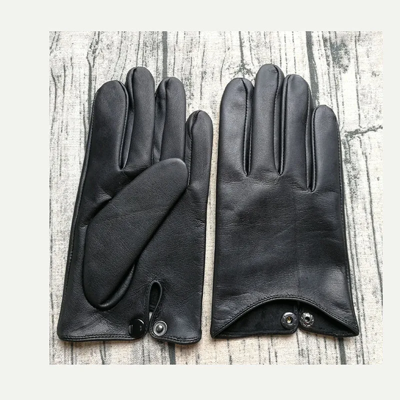 Black White Sheepskin Gloves Women's Genuine Leather Fashion Straight Velvet Lining Spring Autumn Warm Outdoor Travel Driving