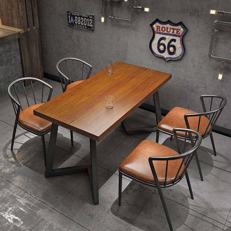 Industrial style dining table and chair retro barbecue shop cafe table and chair set