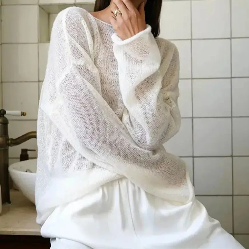 

Elegant Sweater Pullover Women Summer Casual Fashion Loose Women Chic Pink White Jumper Korean Fashion Y2k Harajuku Sueter Mujer