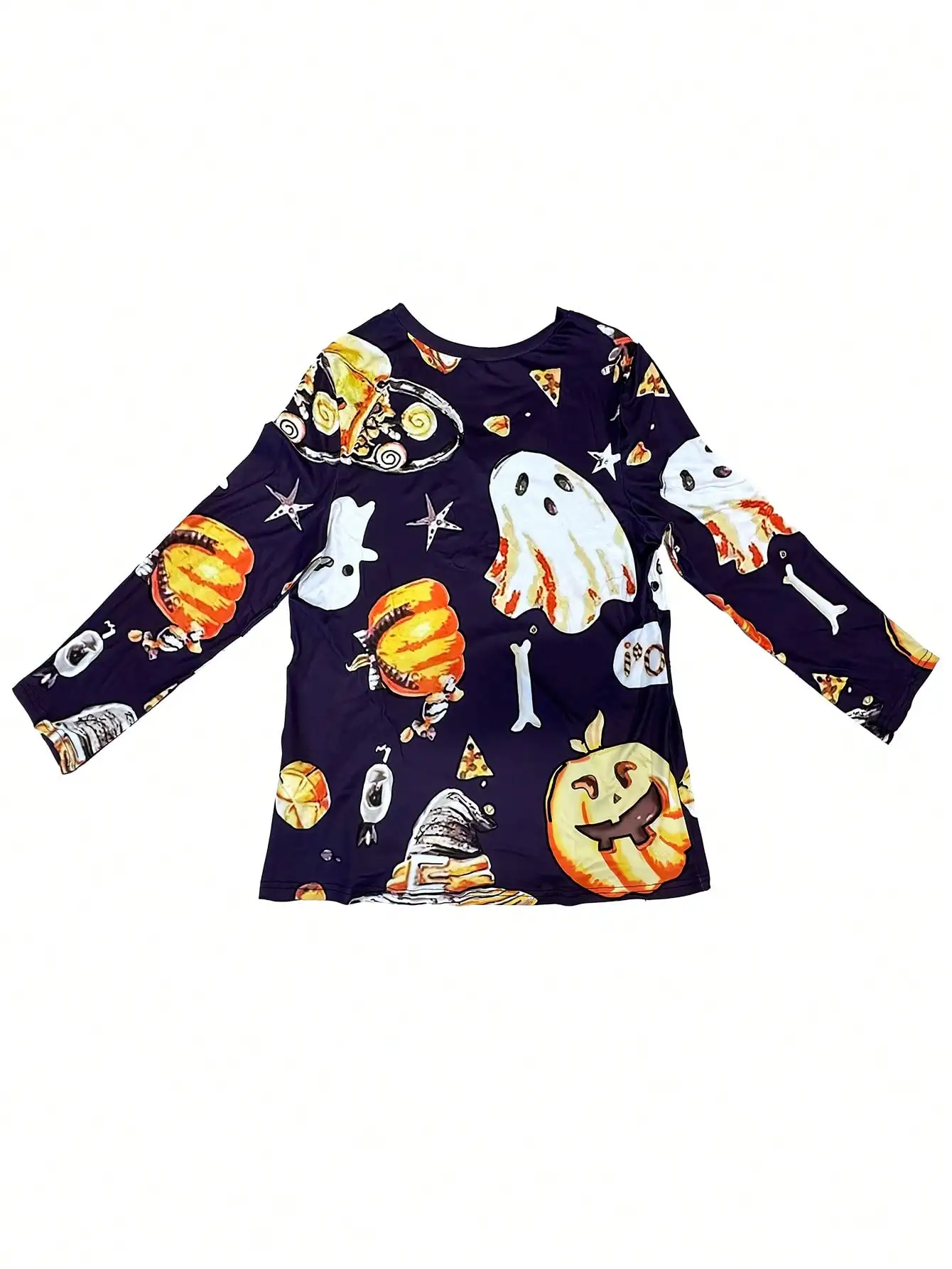 حجم كبير 1XL-5XL المرأة موضة هالوين مطبوعة الخامس الرقبة طويلة الأكمام تي شيرت السيدات عادية الخريف الشتاء ملابس المنزل بلايز