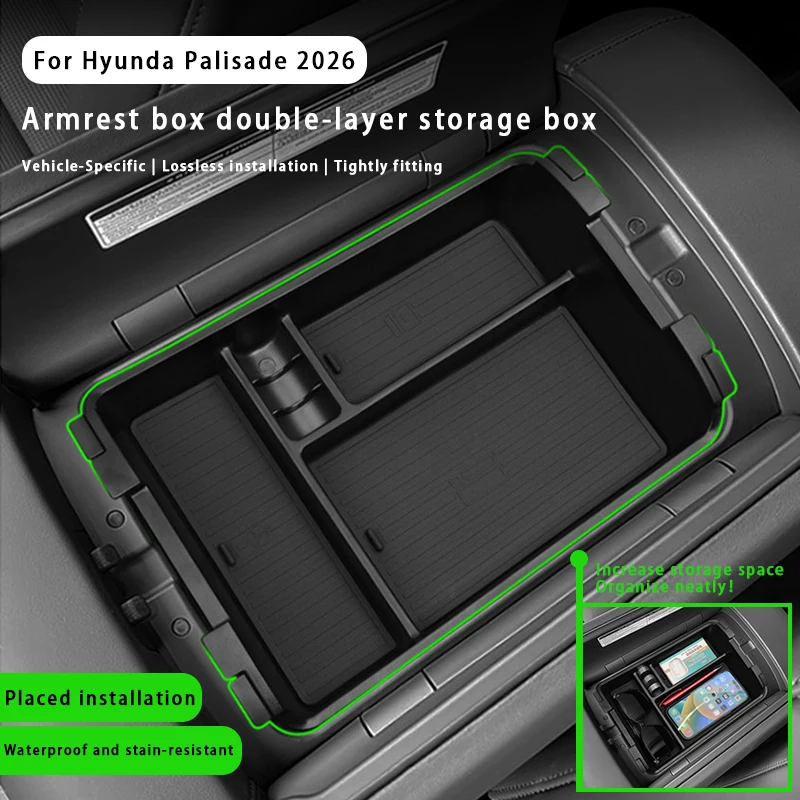 Double Layers Center Console Armrest Storage Box ABS Storage Box Organizer Tray Interior Accessories For Hyunda Palisade 2026