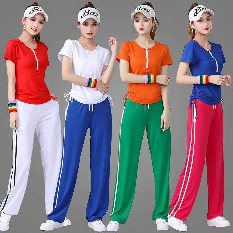 High Elastic Fitn Dance Square Dance Costume Cotton Top Sports Running up Activi Aerobics Dance Practice Set