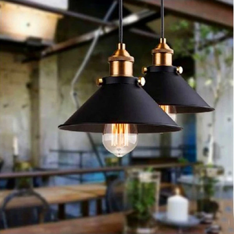 

22CM Vintage Pendant Lamps Loft Suspension Chandeliers Light E27 Retro Hanging Lustre Iron Lampshade for Kitchen Dining Home