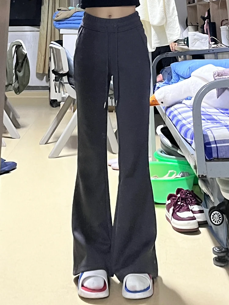 

Женские спортивные брюки-клеш в стиле ретро для осени и зимы, облегающие, с высокой талией, универсальные, на шнурке, для спорта и йоги