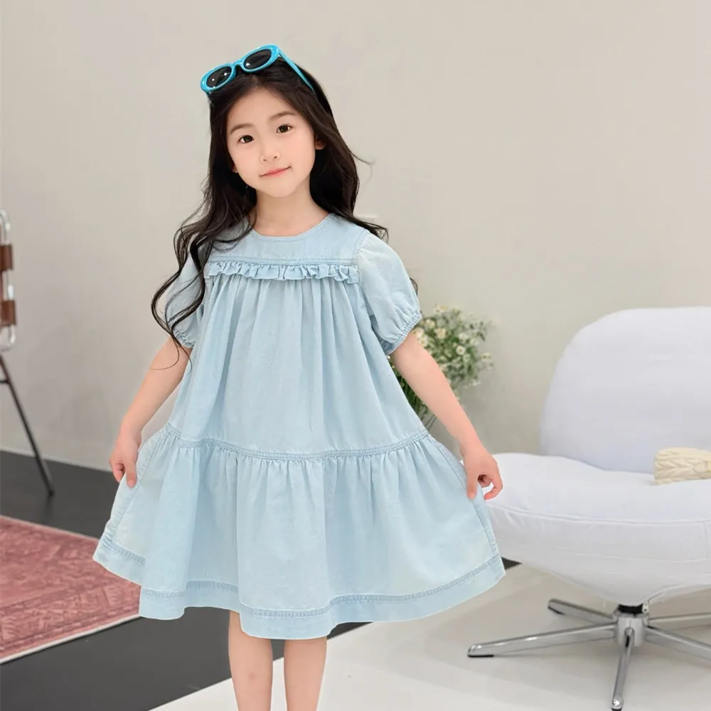 kids clothes girls summer dresses Cowboy color girls' summer dress Loose style blue sweet dress girls clothes