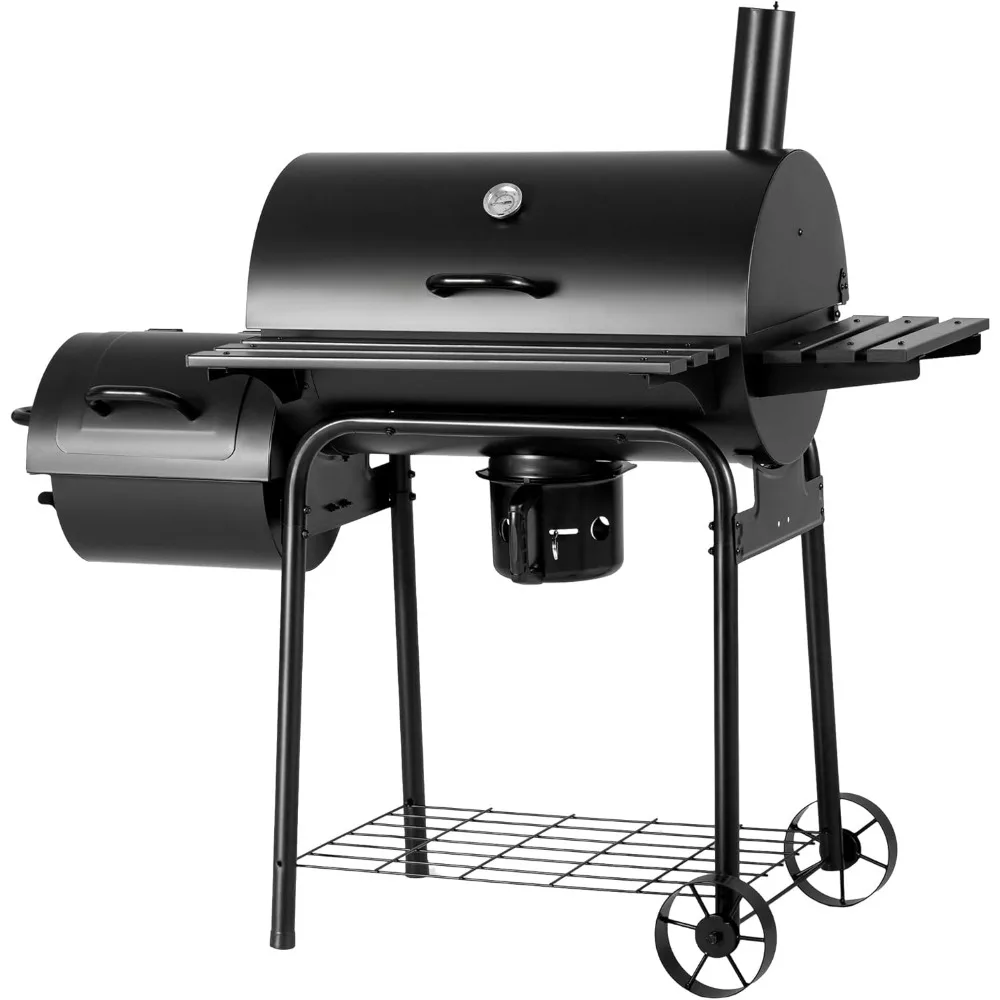 

Charcoal Grill, Outdoor BBQ Grill with Offset Smoker and Side Table for Garden and Parties