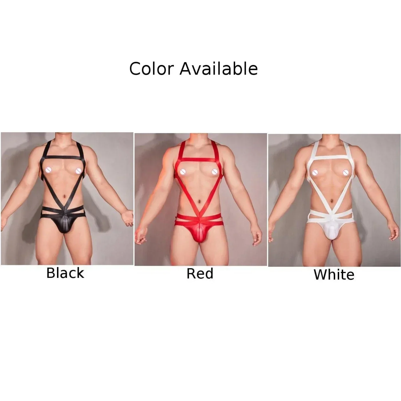 Men Elasticity Bodysuit Sexy Underwear Oil Shiny Leotard Halter Neck Open Body Chest Harness Jumpsuits Hollow Out Erotic Bodycon