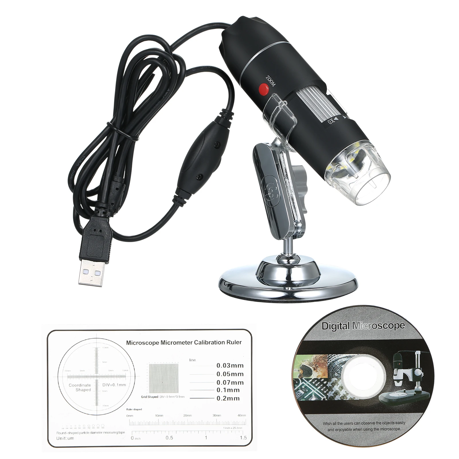 USB Digital Microscope Handheld 1600X Magnification Camera 8 LEDs with Stand Portable Inspection Magnifier Multi-function