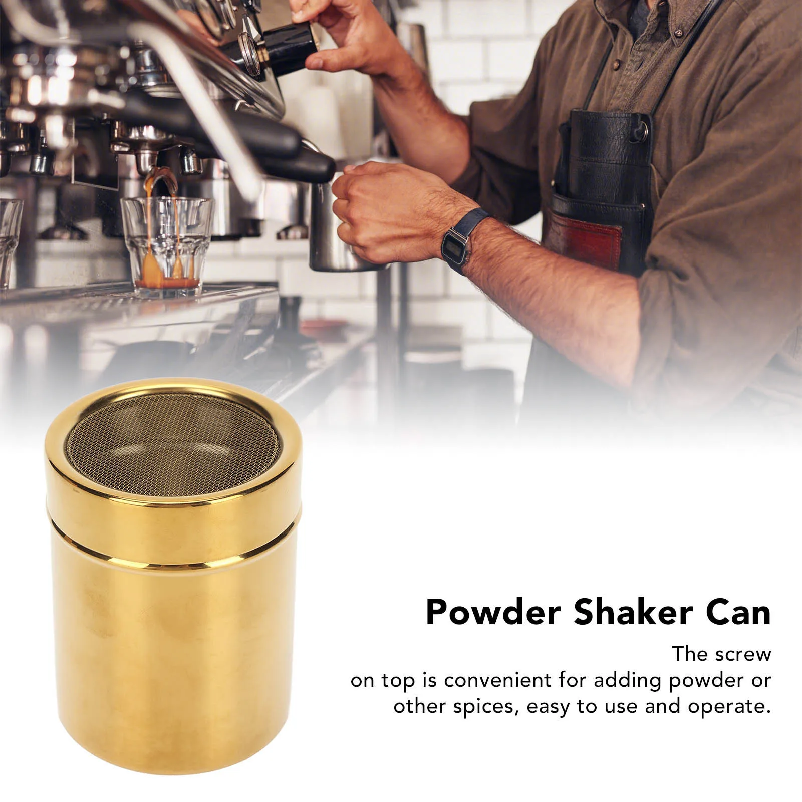Powder Shaker Stainless Steel Rust Resistance Gold Fine Mesh Powder Sugar Shaker for Kitchen Kitchen Supplies Powder Shaker Can