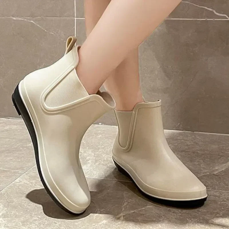 3CM Low Heel Mid-tube Rainshoes for Women Solid Durable Waterproof and Anti Slip Water Boots Wear Summer Galoshes