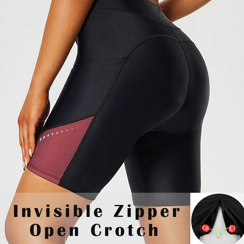 

Invisible Zipper Open Crotch Sexy Shorts Summer Fitness Plus Size Sports High Waist Bottoms