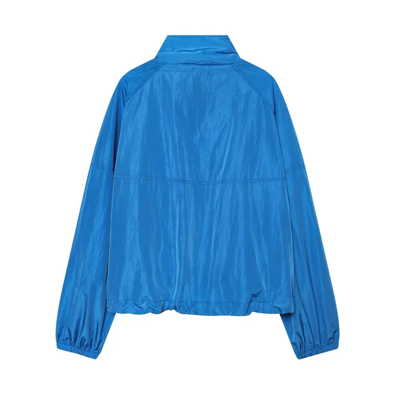 KEYANKETIAN 2026 Stand Collar Cropped Windbreaker Drawstring Neck Hem Snap Button Raglan Long Sleeve Lightweight Casual Jacket