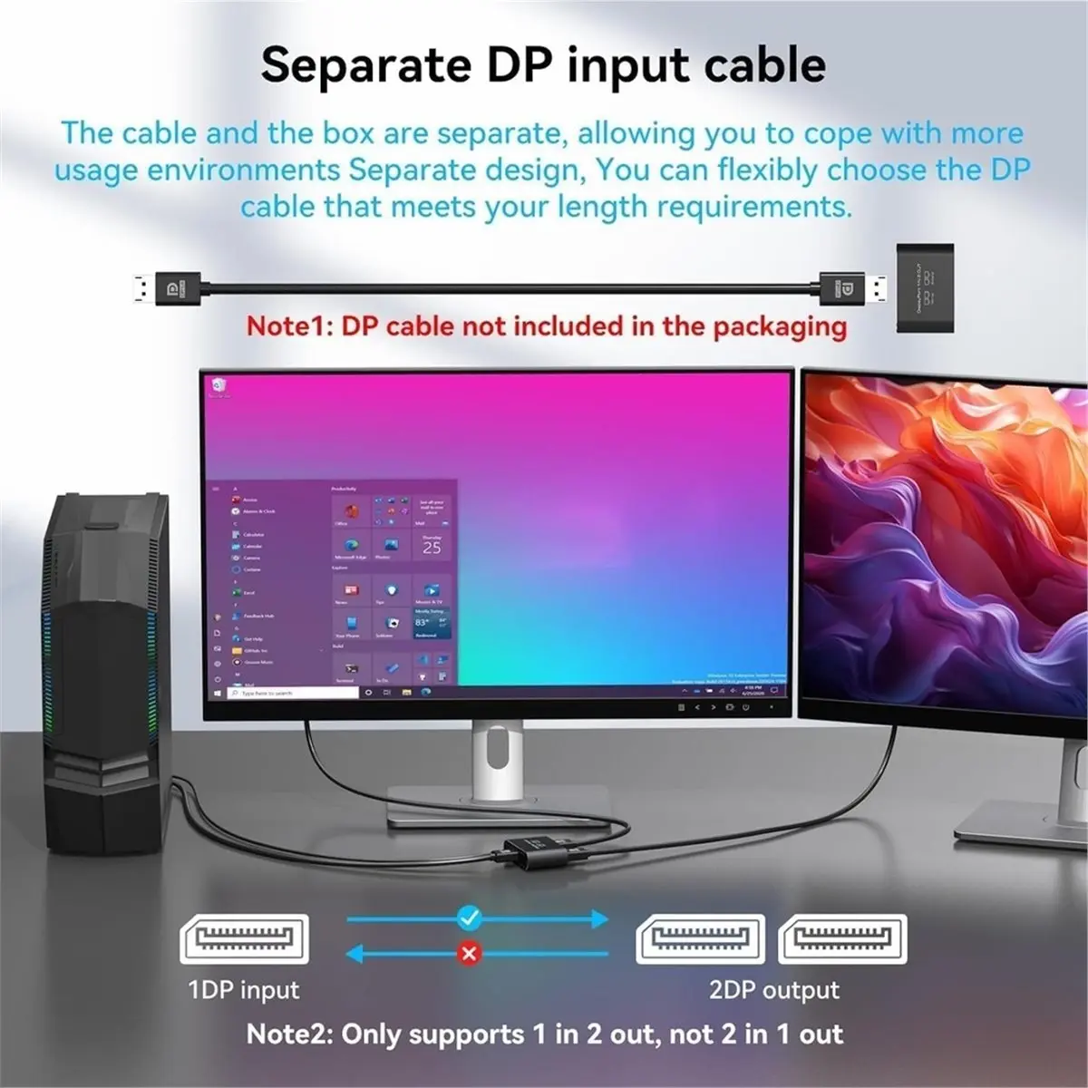 4K@120Hz Displayport to Dual DP Adapter Display Port to 2 DP Splitter Extension 2 Monitors for Computer Graphics Cards