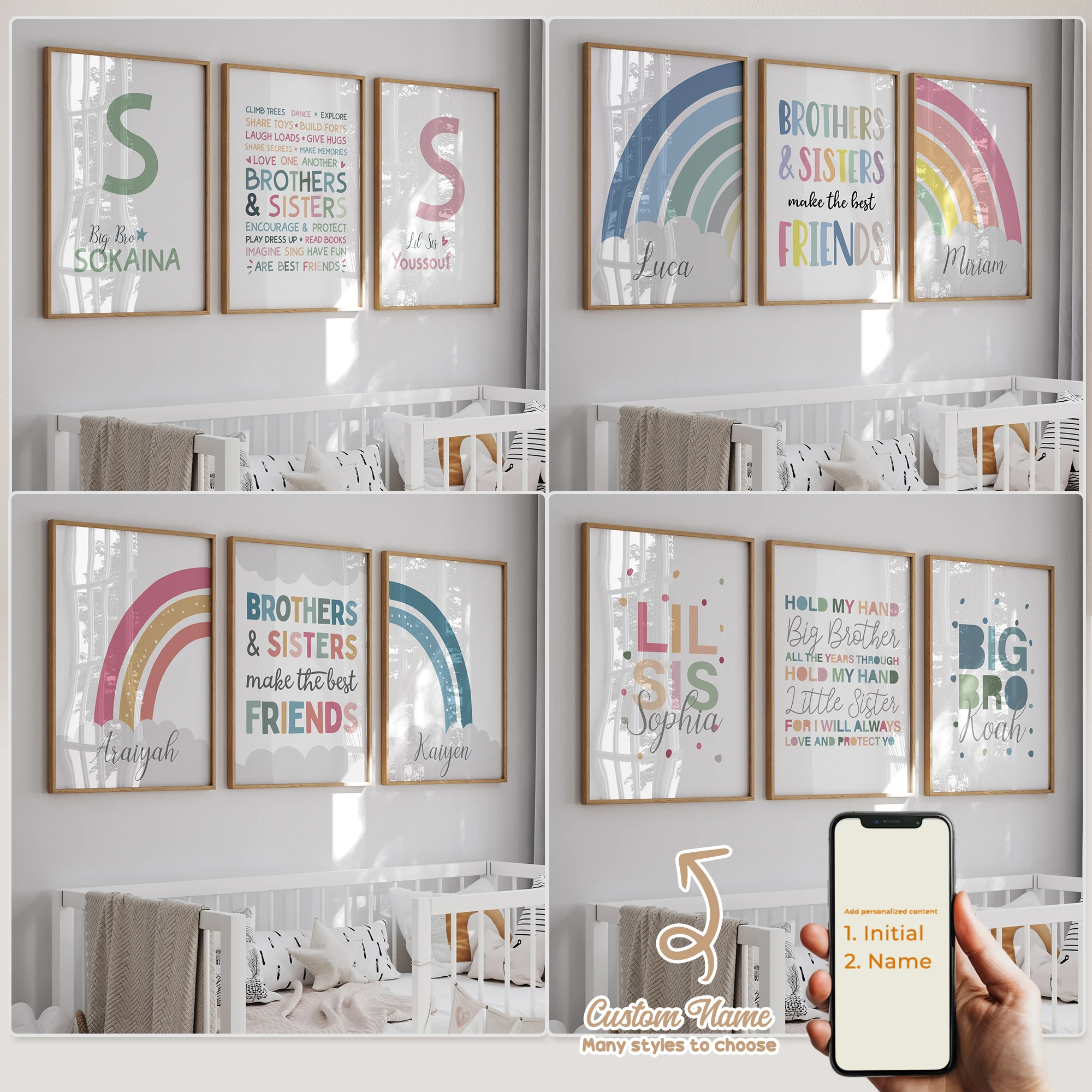 

3pcs Personalized Name Custom Big Bro Lil Bro Gift Best Friends Brothers Wall Art Print Picture Living Room Kids Room Home Decor