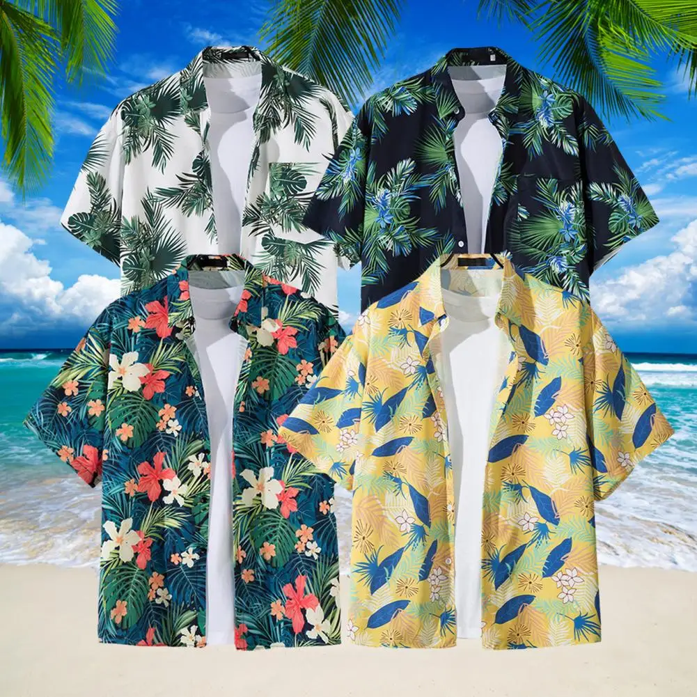 Men Hawaiian Floral Shirt Tropical Vibes Men's Floral Print Lapel Shirt for A Relaxed Summer Look Soft Loose Fit for Hawaiian