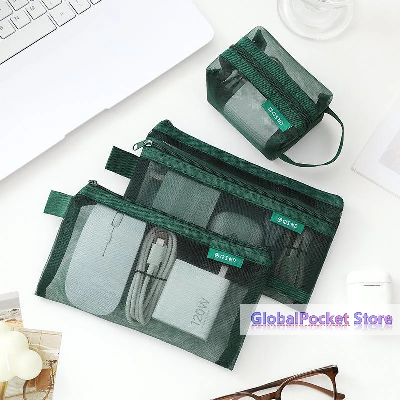[TG823]6Pcs/Set Transparent Mesh Storage Pouch Makeup Toiletry Bag Travel Organizer Cable Coin Key Earphone Charger Card Holder