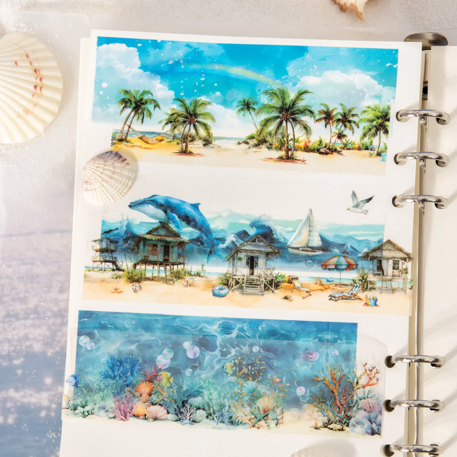 1 Roll Summer Seascape Diorama Washi Tape for Scrapbooking, DIY Decoration, Phone Case Notebook Journal tape, Collage Material