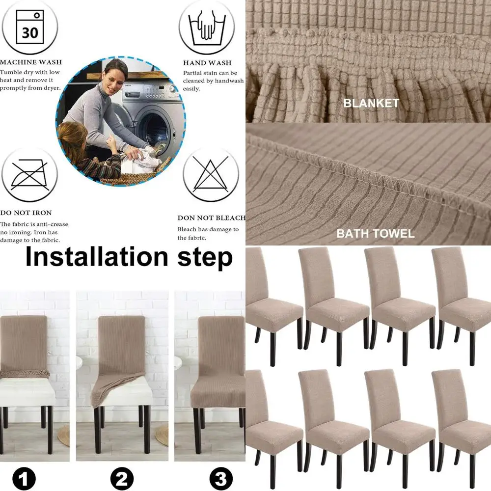 

Set of 8 Stretchy Khaki Dining Chairs Covers for Parsons Chairs in Dining Room