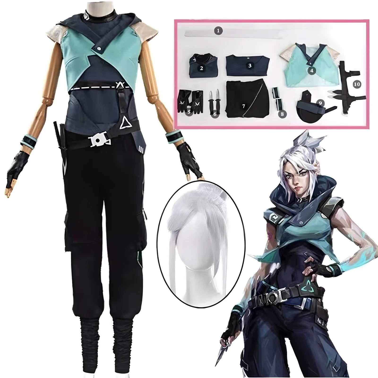 

Game VALORANT Jett Cosplay Costume Wig Halloween Party Dress for Women Comic Con Anime Clothing Stage IDOL Performance Clothes