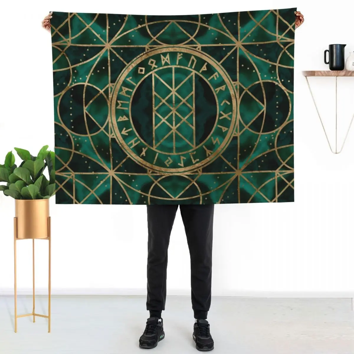 Web of Wyrd The Matrix of Fate - Gold and Malachite Throw Blanket Decorative Soft Throw Blanket for Couch Sofa