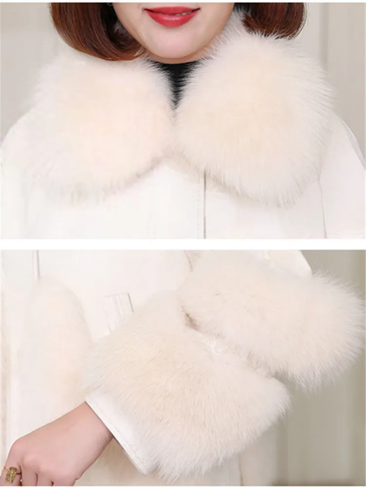 Jackets and Coats Fox Fur Collar Coat Winter Fur Coat Women Clothes High Quality Overcoat Thicken Warm Pu Leather Jacket Female