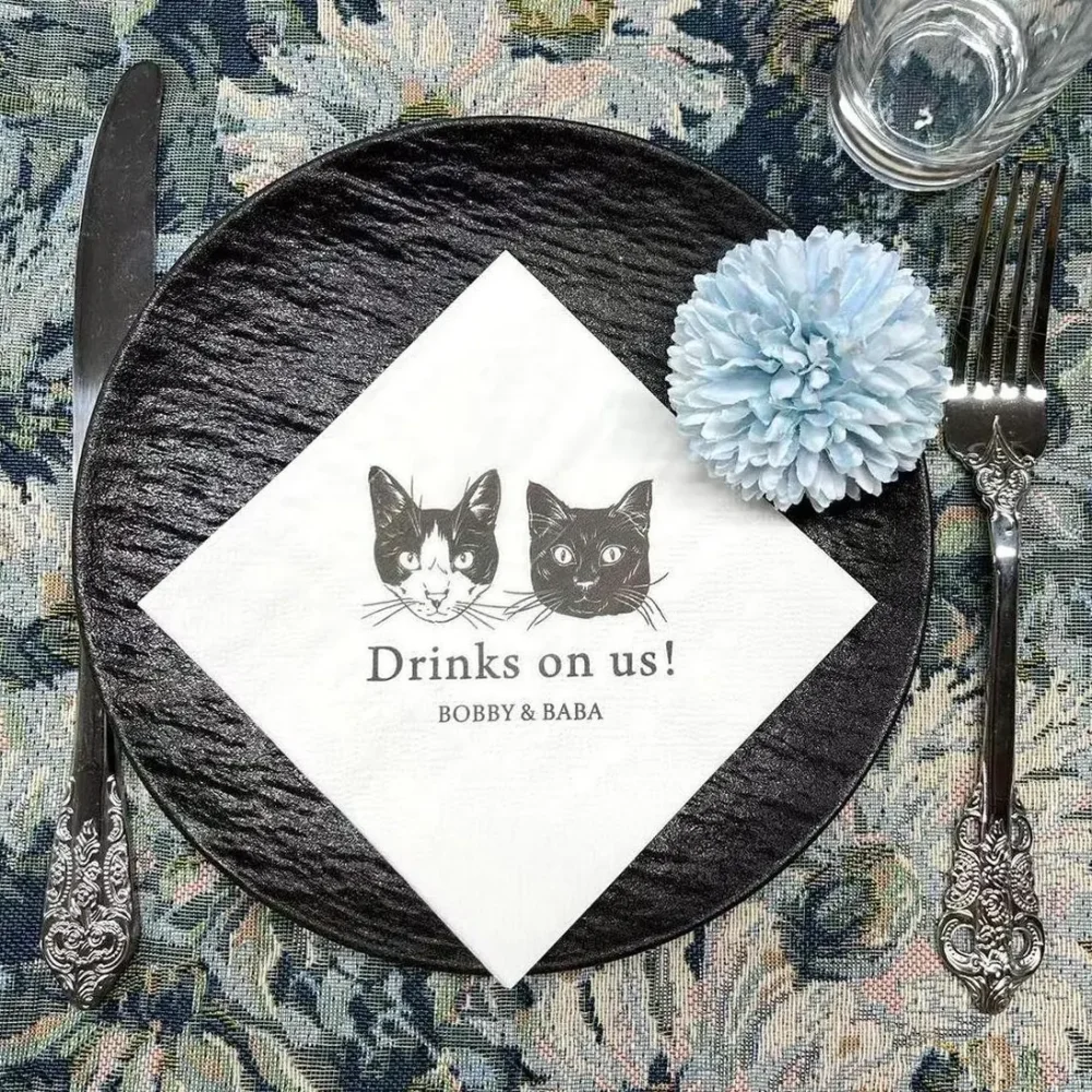 

Customized Napkins — Napkins with Dogs & Cats,Bridal Shower, Engagement Party, Personalized Pet Cocktail Napkins, Dog Napkins