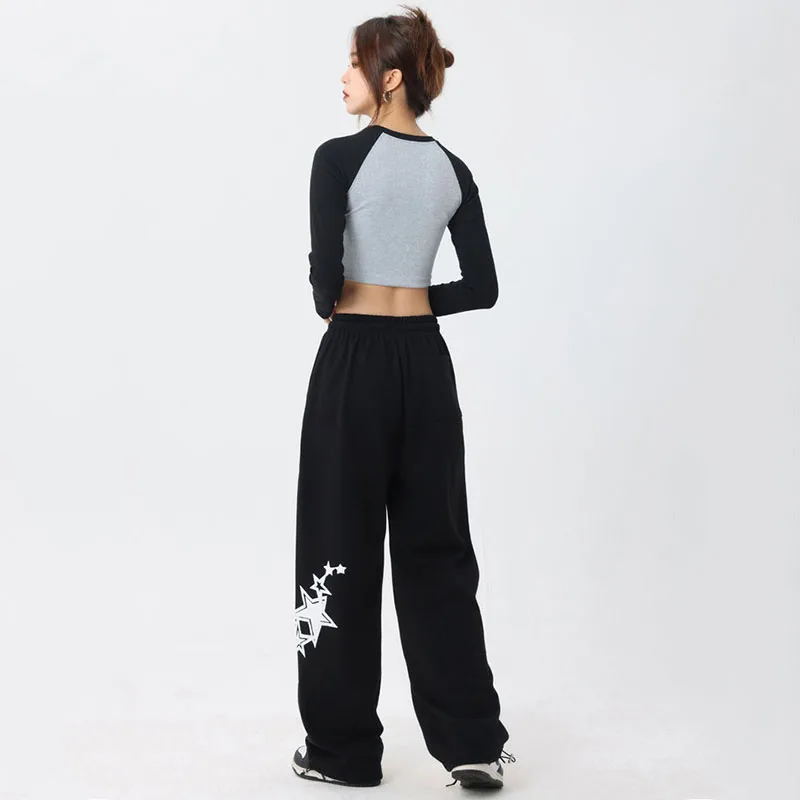 Hip Hop Streetwear Oversize Jogging Sweatpants ผู้หญิงใหม่ Drawstring ยืดหยุ่นเอวดาวขากว้างกระโปรงสบายๆกางเกงกีฬา