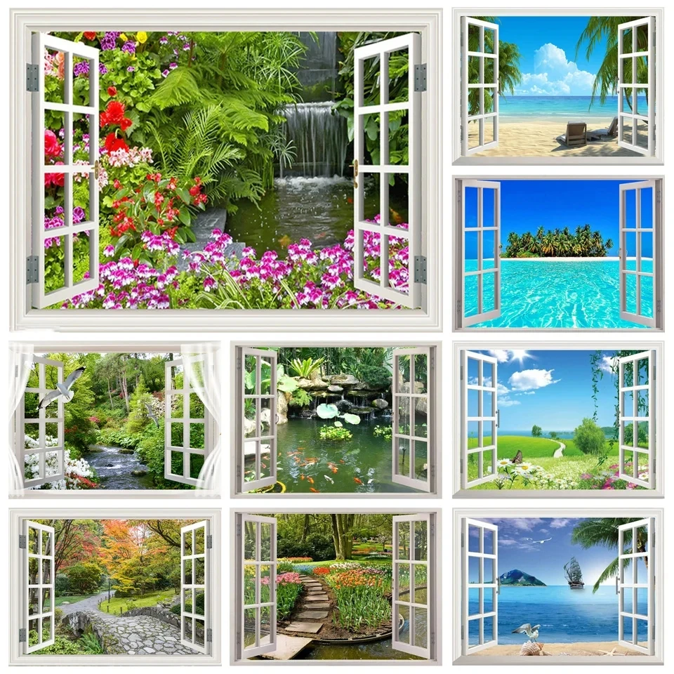 5D Diamond Mosaic Sea DIY Diamond Painting Window Landscape Cross Stitch Kits Seascape Embroidery Rhinestones Picture Home GG242