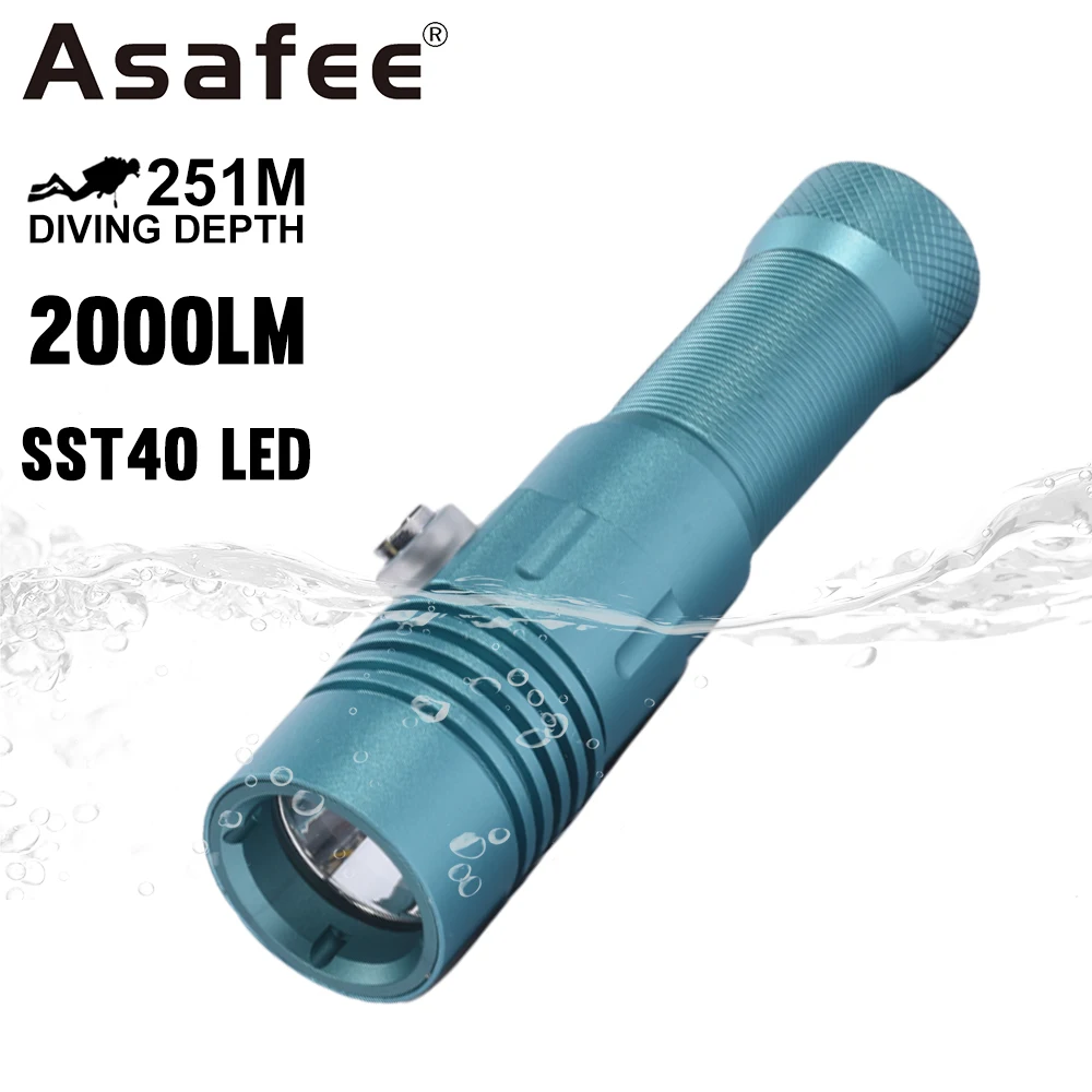 

Asafee 2000LM High Brightness Diving Lamp DT40 SST40 Professional Dive Flashlight Underwater Scuba Torch Driver Diving Lantern