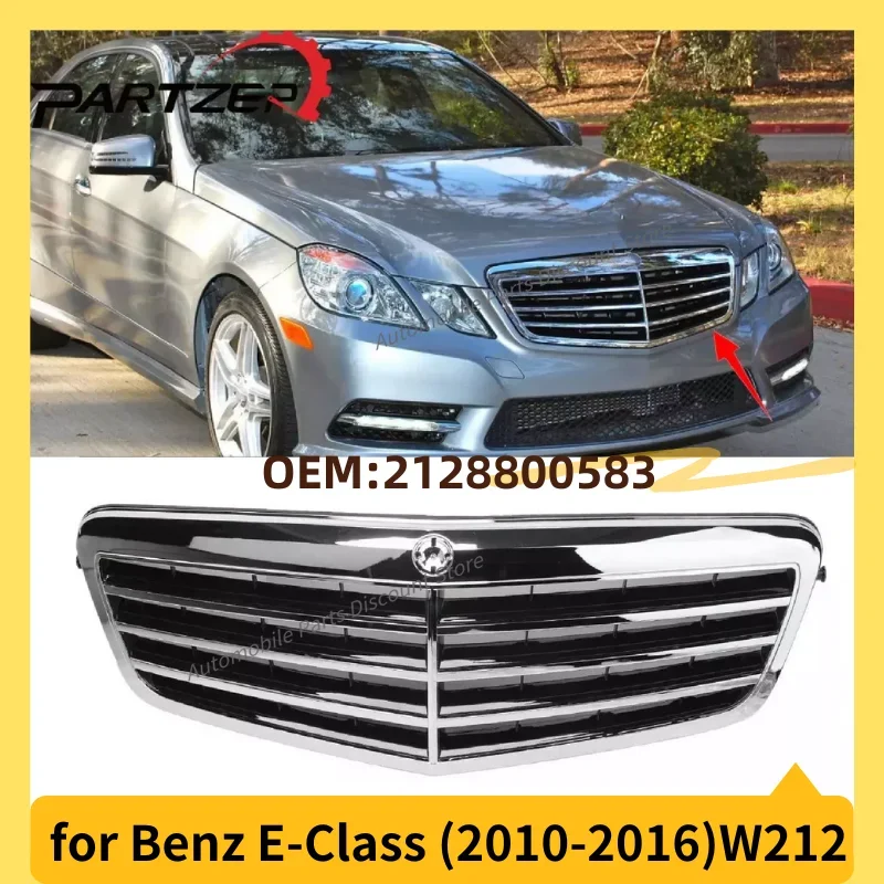 for 2010-2016 W212 Mercedes Benz E-Class E350 E400 E550 E63 AMG Chrome Front Radiator Bumper Grille Grill 2128800583 Accessories