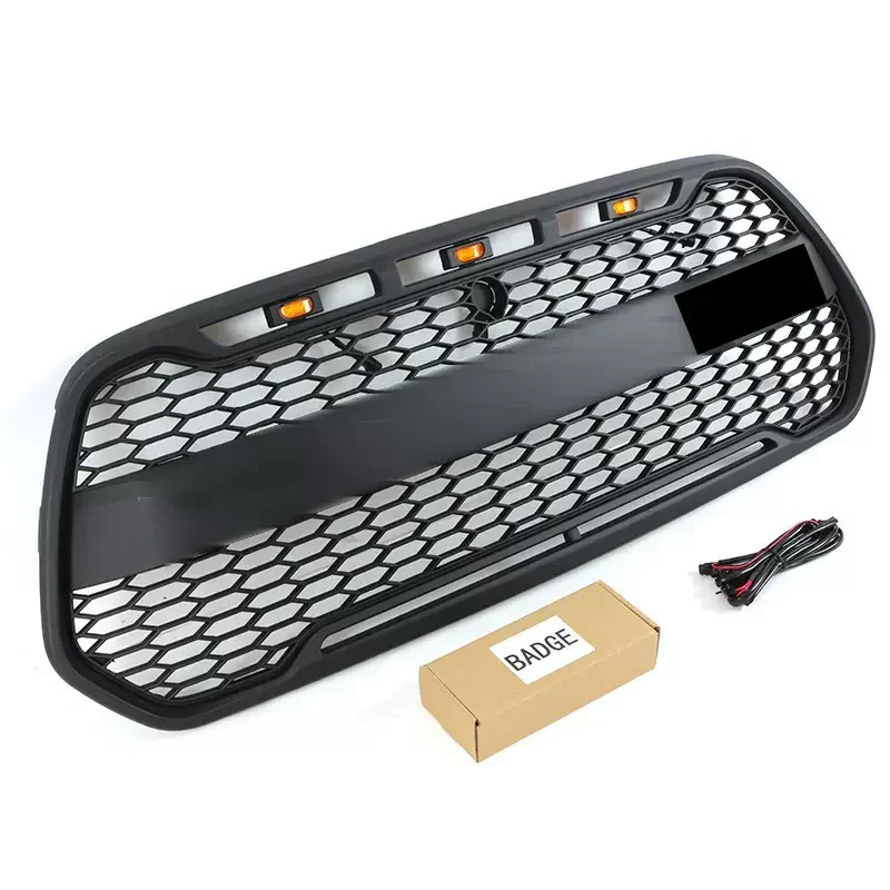 Car Front Bumper Grill With Lights For Ford Transit CUSTOM 14-21 Modified Mask Net Radiator Grille Body Kit Car Accessories