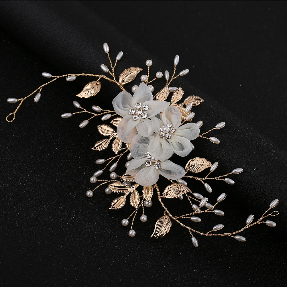 

Elegant Pearl Rhinestone Hairb Headpiece Wedding Bridal Accessories Cloth Flower Headdress Lightweight Comfortable