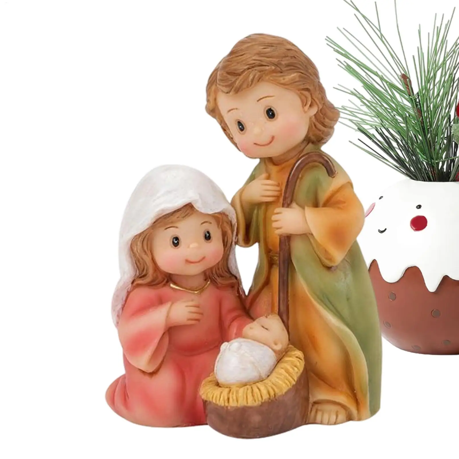 Nativity Statue Indoor Resin Christmas Figurine Ornament Desktop Birth Of Jesus Statue For Bookcase Window Sill Bookshelf