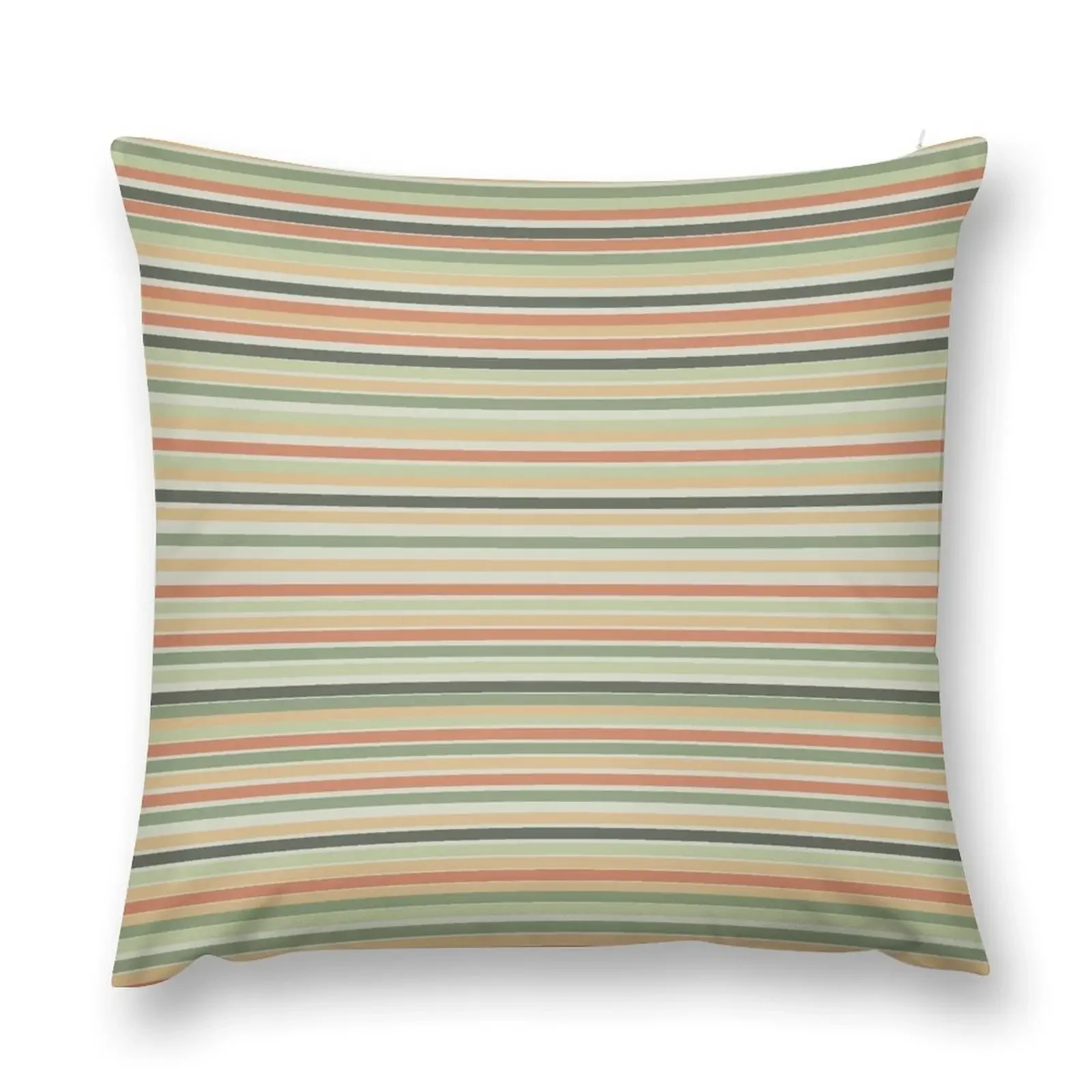 Fine Stripes Soothing Pastel Pattern in Sage Green and Coral Clay Throw Pillow anime girl pillow