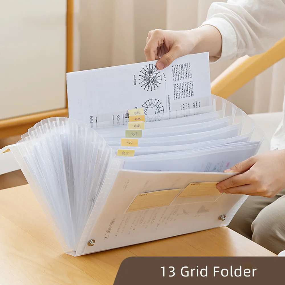 A4 File Folder Storage Bag, Test Paper, Desktop Organizer, Expandindo pastas, Papelaria escolar, Office Supp, 13 camadas