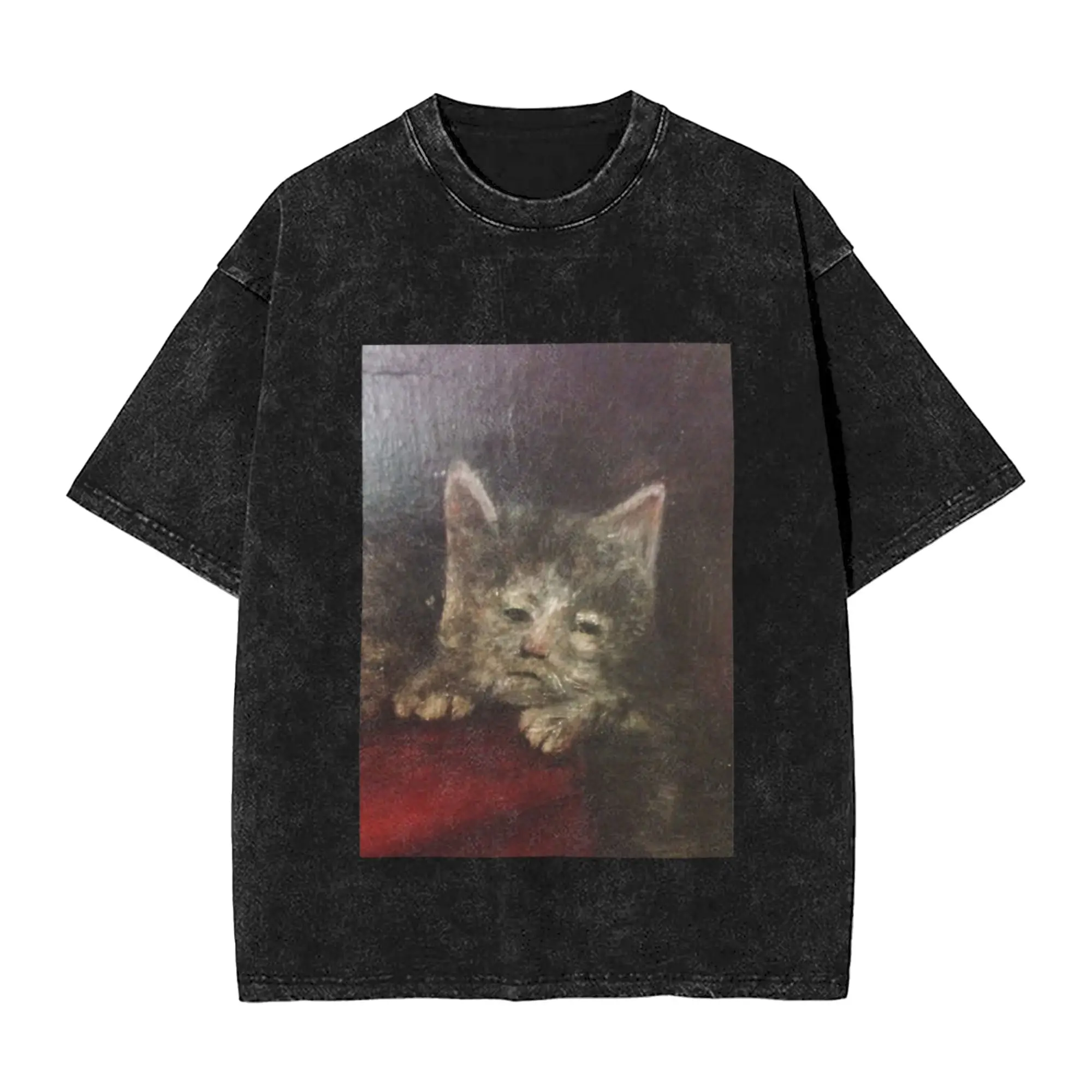 Medieval Cat Classic Trendy A Washed T Shirt Men's Women's Oversized Cotton Tees Tops