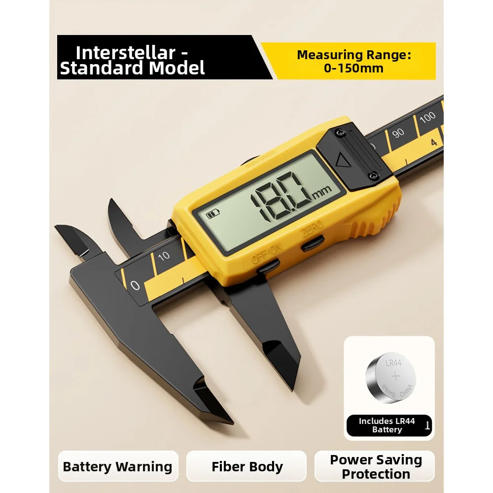 Electronic Caliper 150mm Digital LCD Display 0.1mm Resolution Fiberglass Body for Precision Measuring in Workshop Lab