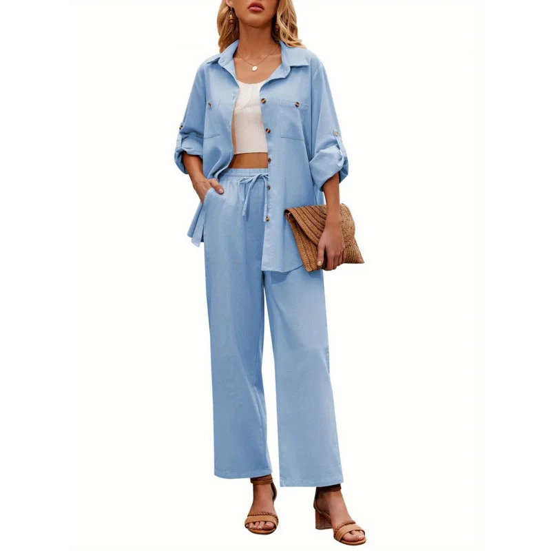 Pure Color Half Collar Pants Set Women's Fashion Summer Outfit Casual Workwear School Uniform Alternative No Brand view 2