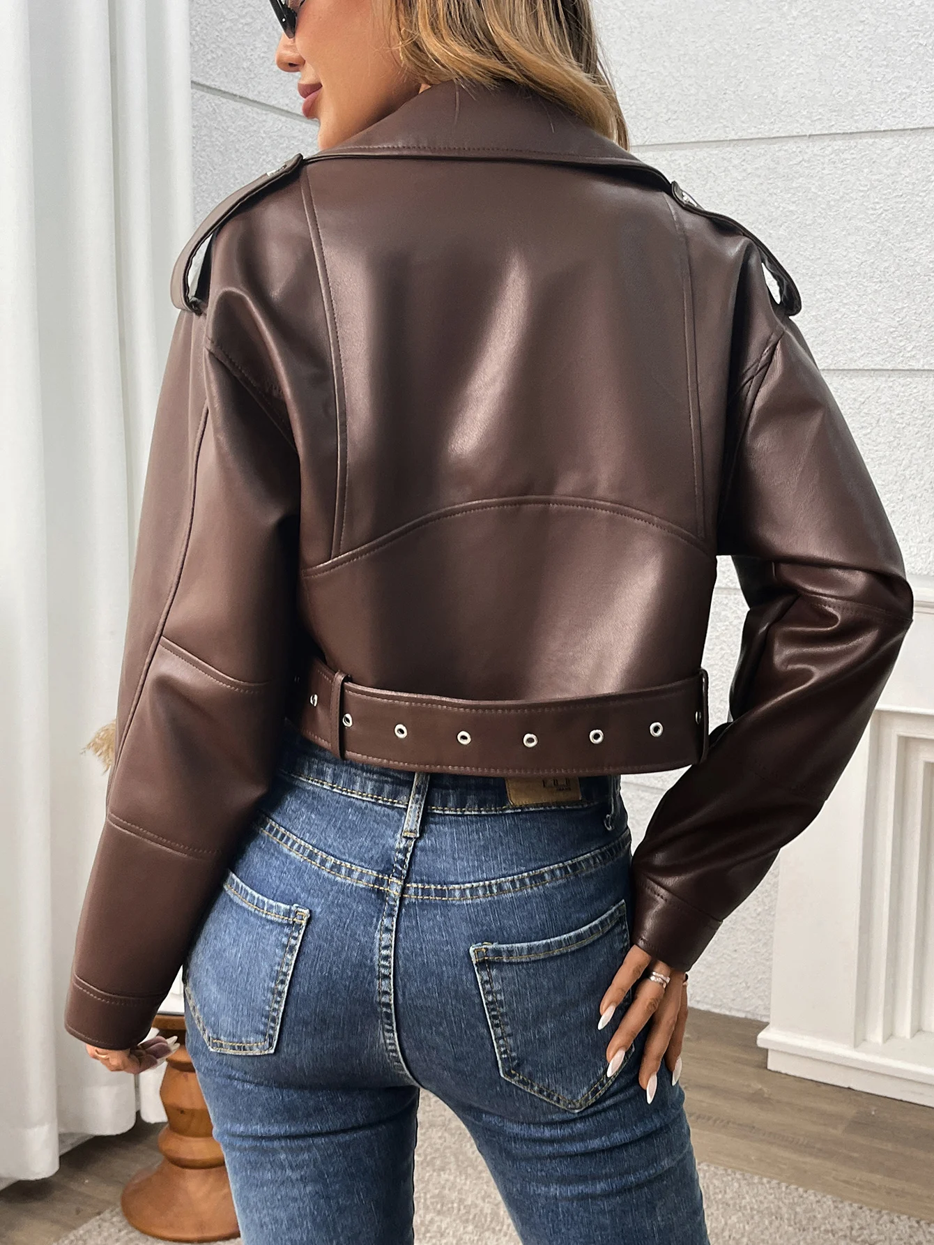 سترة Fitaylor النسائية المصنوعة من الجلد الصناعي مع طية صدر السترة للدراجات النارية من الجلد ملابس خارجية غير رسمية لراكبي الدراجات النارية #6