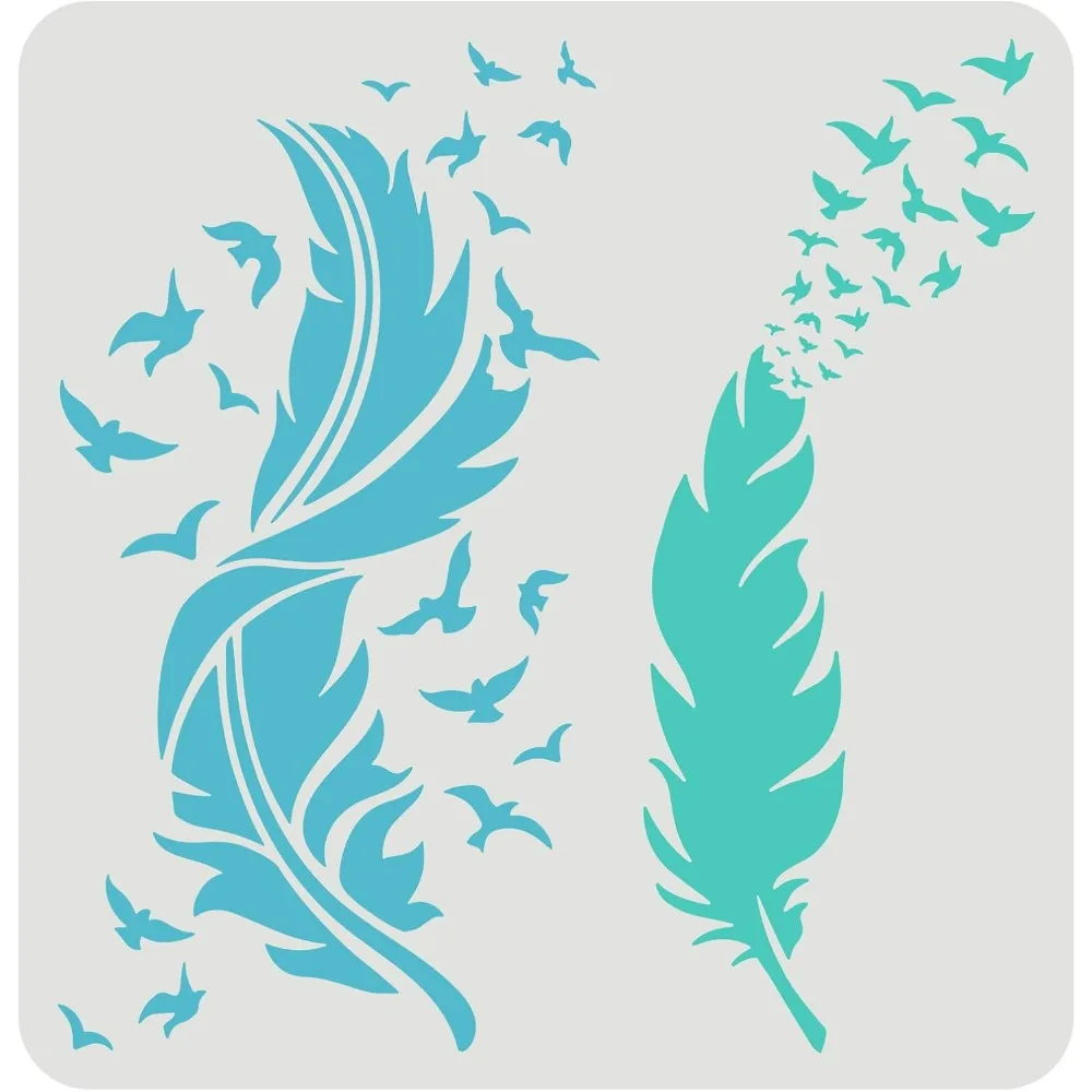 Feather Stencils for Painting 11.8x11.8inch Beautiful Feather Stencil Flying Bird Painting Stencil Bird's Feather Stencils