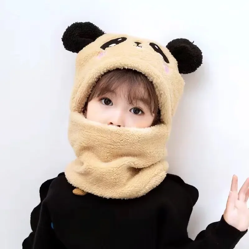 New Autumn and Winter Cute Children Cartoon Scarf Hat Two-piece Double Fleece Warmth Boy Girl Child Adult Parent-child Baby Hat