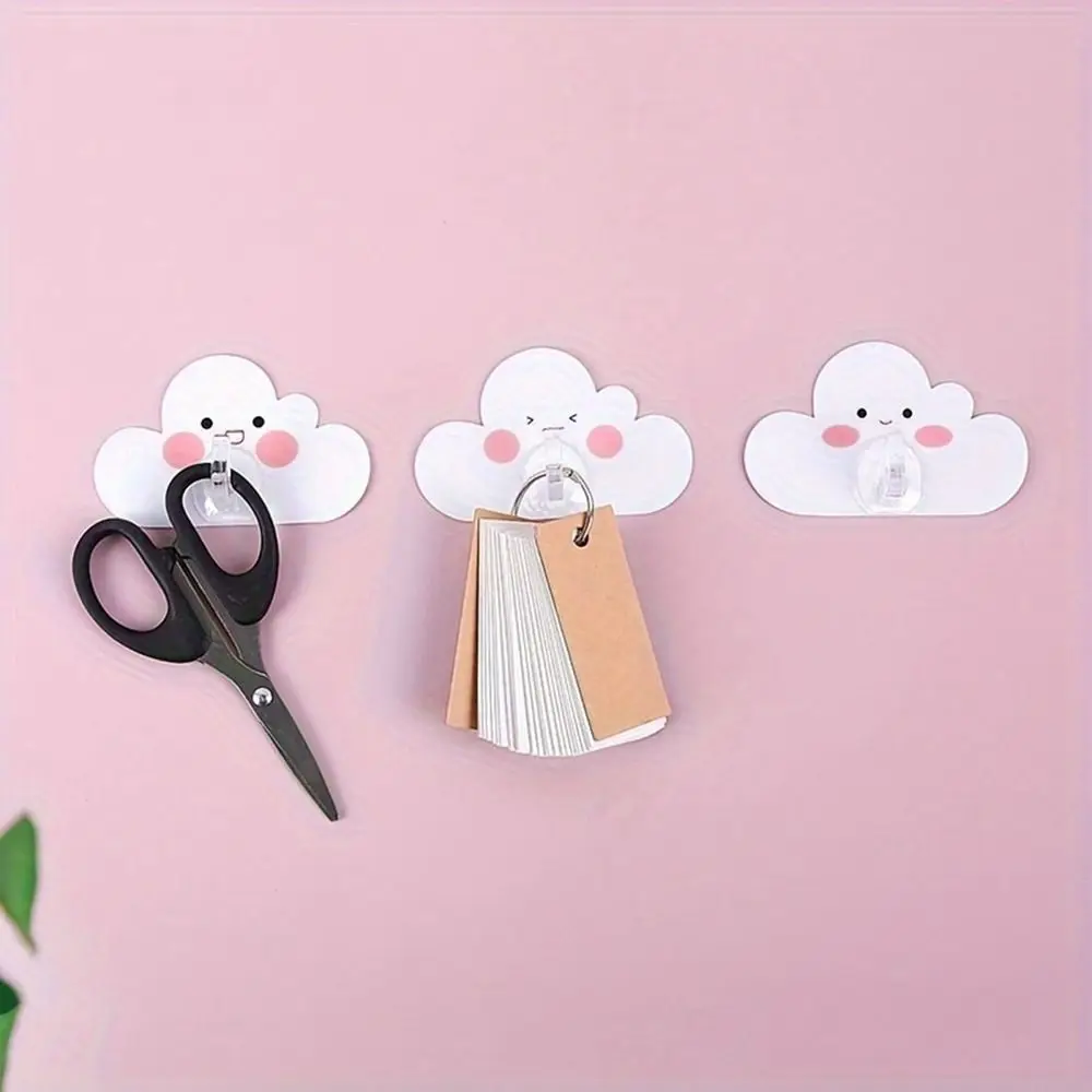 

4Pcs Plastic Cloud Wall Hook Cute Traceless Wall Mounted Sticky Hook Rust-proof Waterproof Clouds Key Holder Office