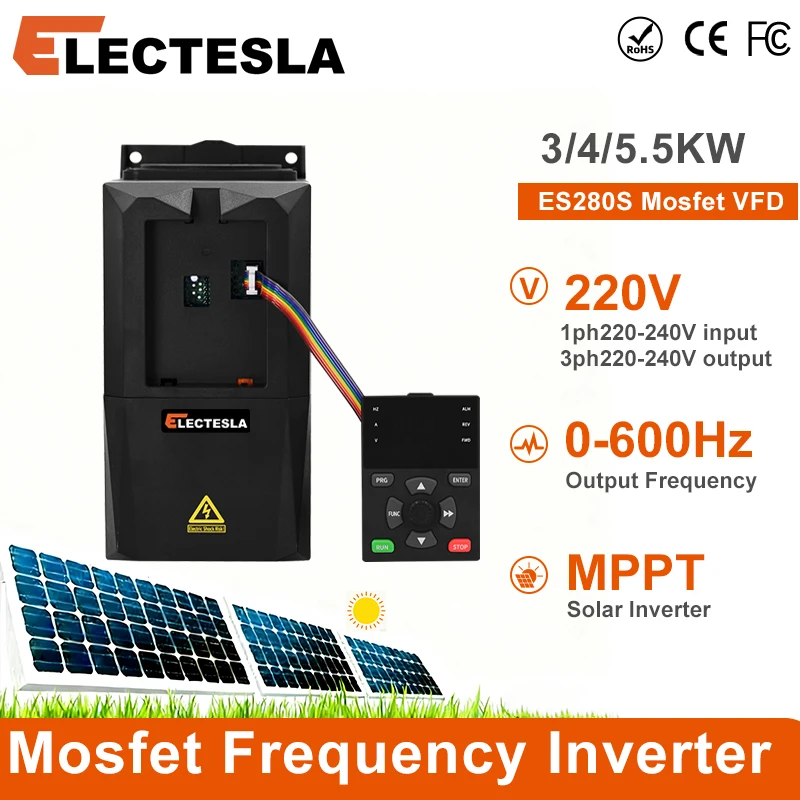 

ES-280S Солнечная VFD 3 кВт 4 кВт 5,5 кВт 1-фазный от 220 В до 3-фазного выхода 220 В Привод с переменной частотой Инвертор управления скоростью двигателя