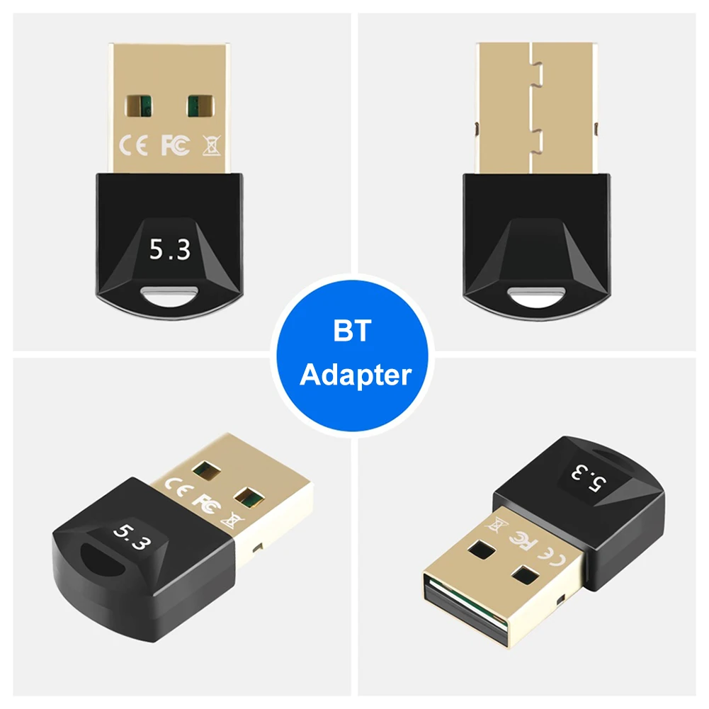 USB Bluetooth 5.3 Adaptador Transmissor, Receptor Bluetooth, Alto-falante sem fio, Mouse de áudio, Dongle, Computador, PC, Laptop